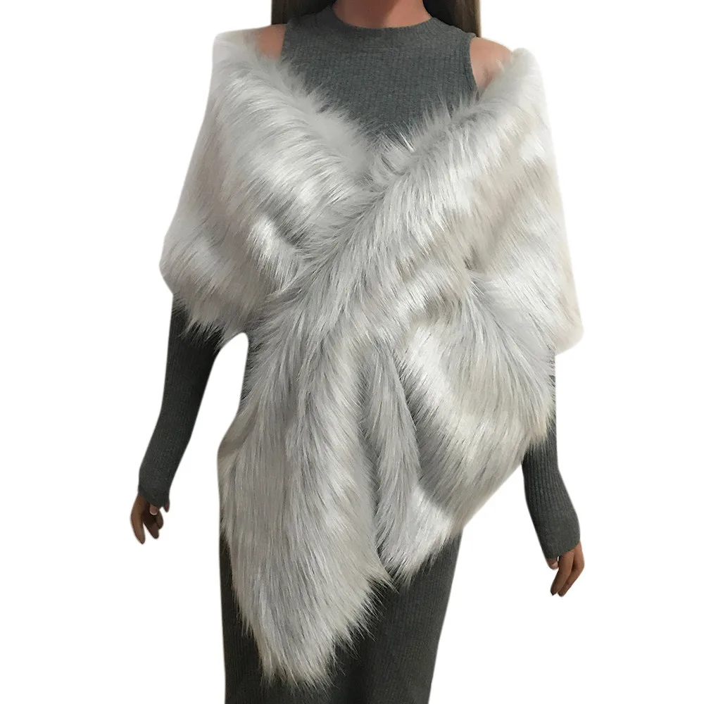 new autumn Winter Women Faux Fox Fur Long Shawl Stole Wrap Shrug Scarf Bridal Wedding Fashion Irregular Large Shawl 8#927