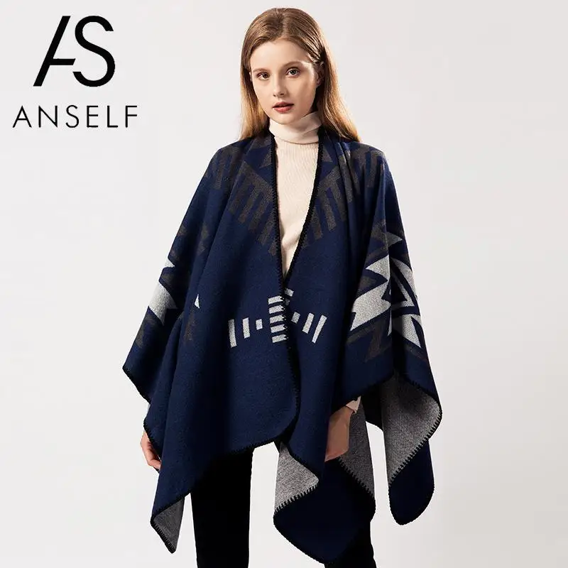 Женская Вязаная Шаль ANSELF пончо сезон осень-зима 2019 винтажные шали и палантины из