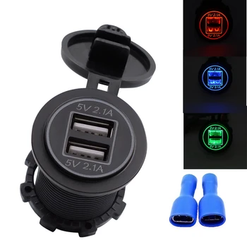 

5V 4.2A Dual USB Car Charger With Aperture Socket Adapter Power Outlet 12V 24V Vehicle USB Port Motorcycle Car Accessories
