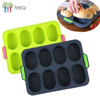 

8/12 Hole Non-Stick DIY French Silicone Bread Baking Mold Oven Bread Loaf Pan with Lid Hamburger Muffin Cake Bake Multi Tool