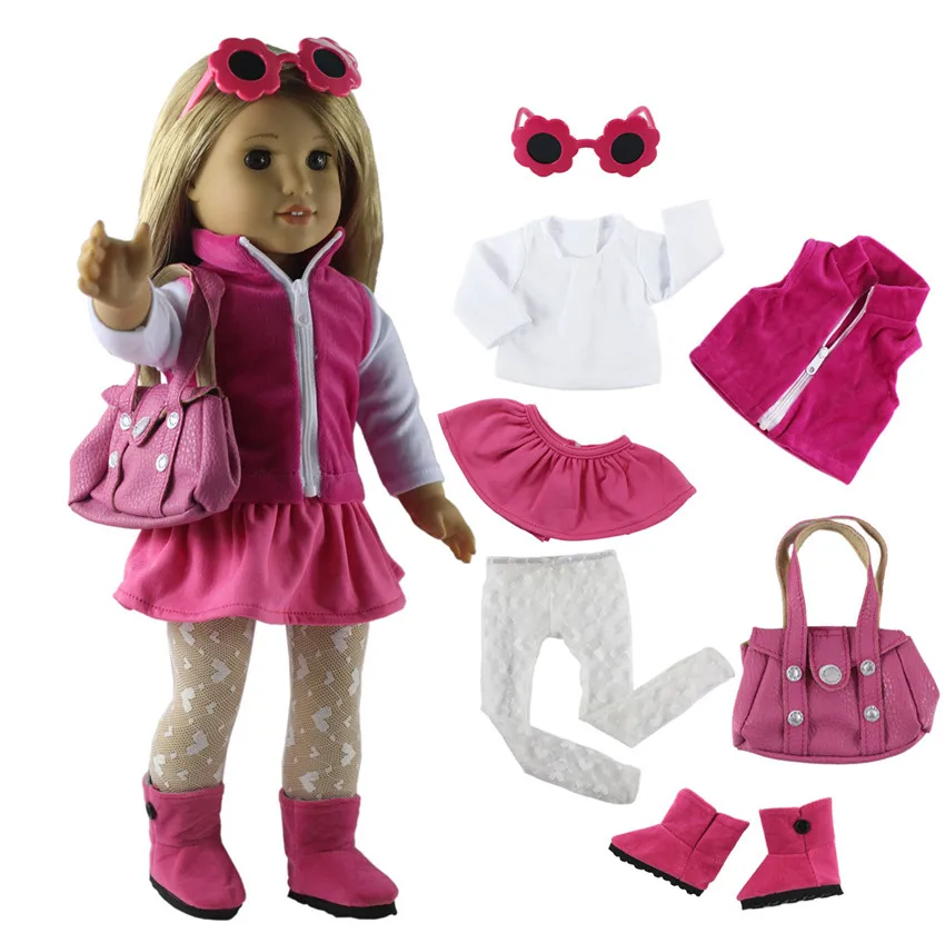 1 комплект кукольной одежды для 1" американская кукла ручной работы Милая Студенческая одежда X28 - Цвет: 7 PCS Outfit