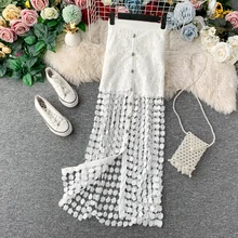 Стиль Тяжелая бисерная юбка с жемчужинами модная кружевная Лоскутная Сексуальная Двухслойная юбка трапециевидной формы с высокой талией Длинные Юбки Лето