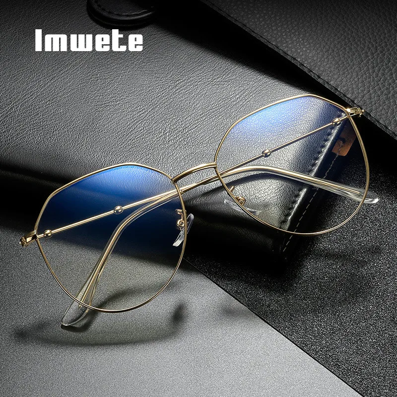 Imwete полигональные очки оправа женские прозрачные линзы металлические оправы для очков прозрачный Оптический Рецепт на очки для зрения очки