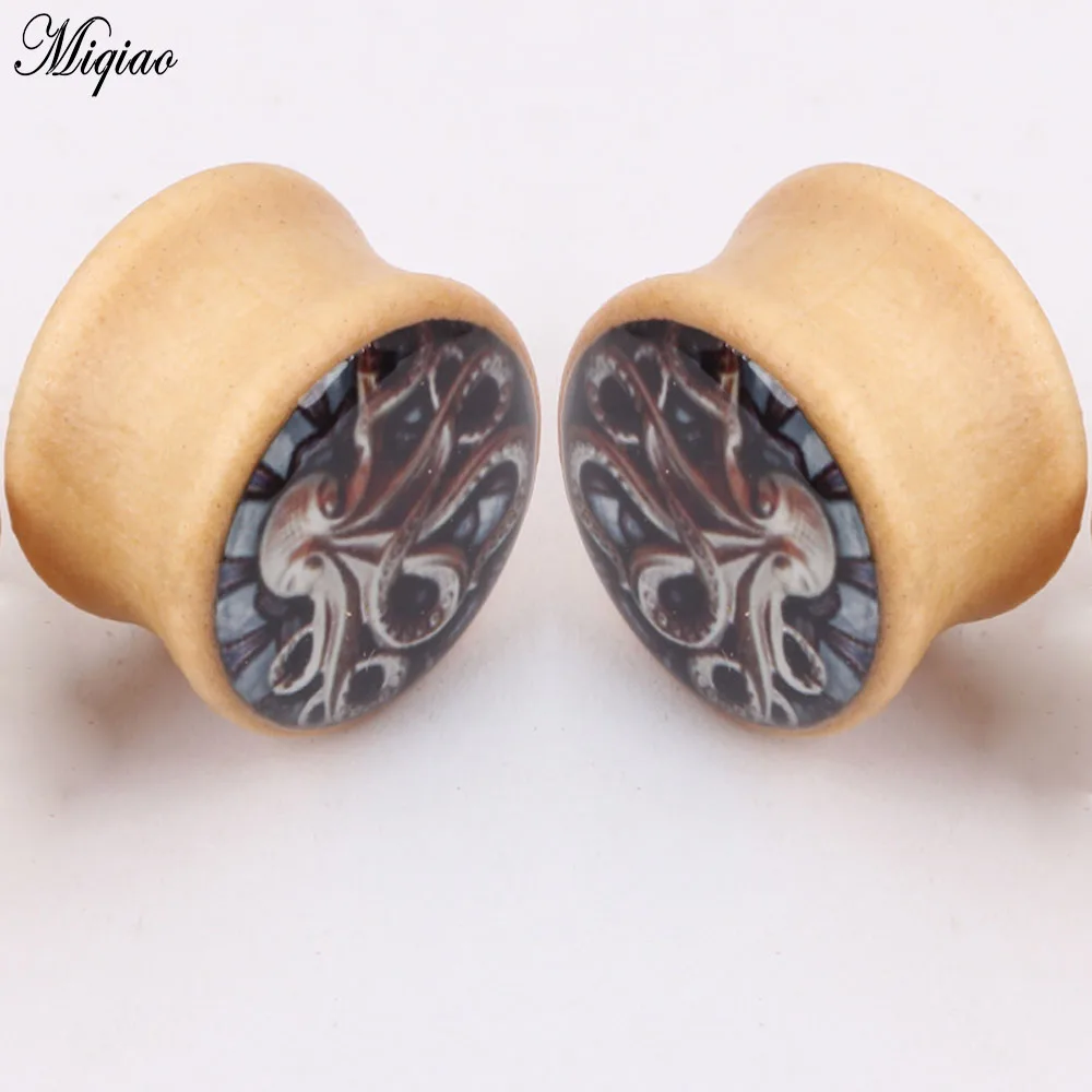 

Miqiao 2pcs Fashionable Style Wood Octopus Ears with 6mm-16mm Exquisite Piercing Jewelry