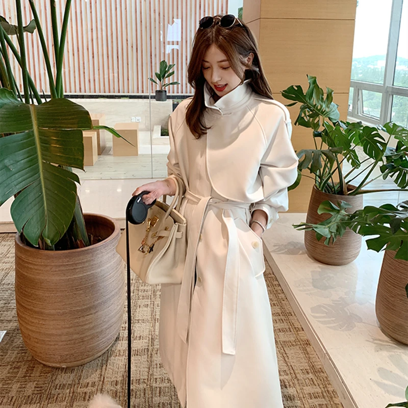 

Autumn winter Double breasted Long Trench coat High Fashion New Fashion Fall with belt Chic Female windbreaker JK332