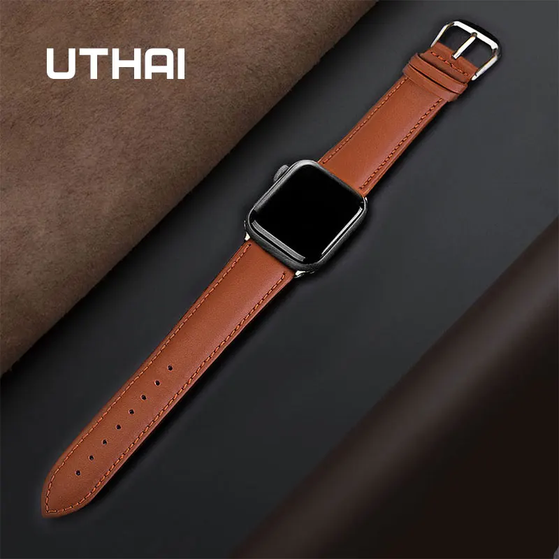 

UTHAI A21 Genuine leather strap For iWatch 1/2/3 38mm 42mm For Apple Watch Series 4/5 40mm 44mm watchband Bracelet accessories