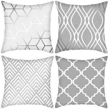 

4Pcs/Set Geometric Printed Pillow Case Gray Waist Square Cusion Cover Linen Pillowcase Home Decorative 45*45cm New