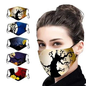 

5PC Adult Mascaras de Headhand Halloween Mouth For Dust' Protection Mask Washable Halloween Print Mask Masques d'halloween