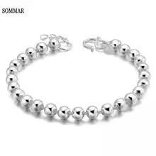 SOMMAR высокое качество 925 стерлингового серебра счастливые круглые четки браслеты и браслеты для мужчин и женщин модные ювелирные изделия S-B10