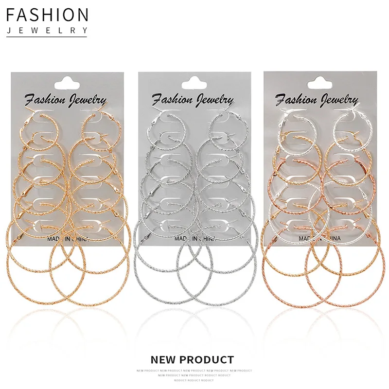 

2019 New Earrings for Women 6Pairs/set Vintage Silver Gold Big Circle Women Steampunk Wave Dangle Earrings Metal Jewelry