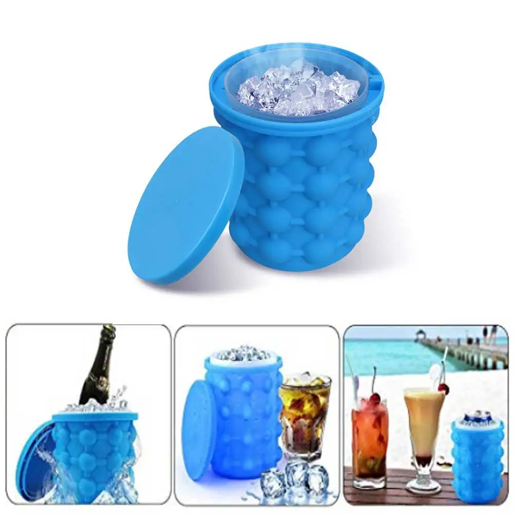 

Summer Cooler Silicone Ice Bucket portable ice cube trays molds space saving drinking wine cola for outdoor camping beach picnic
