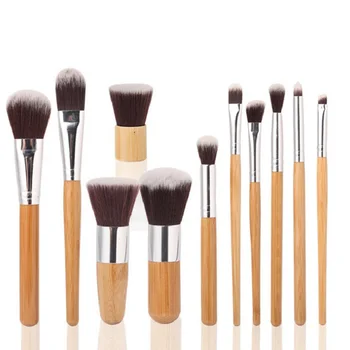 

New Hot 11pcs Bamboo Handle Makeup Brush with Soft Synthetic Fiber Bristle Linen Bag SMR88
