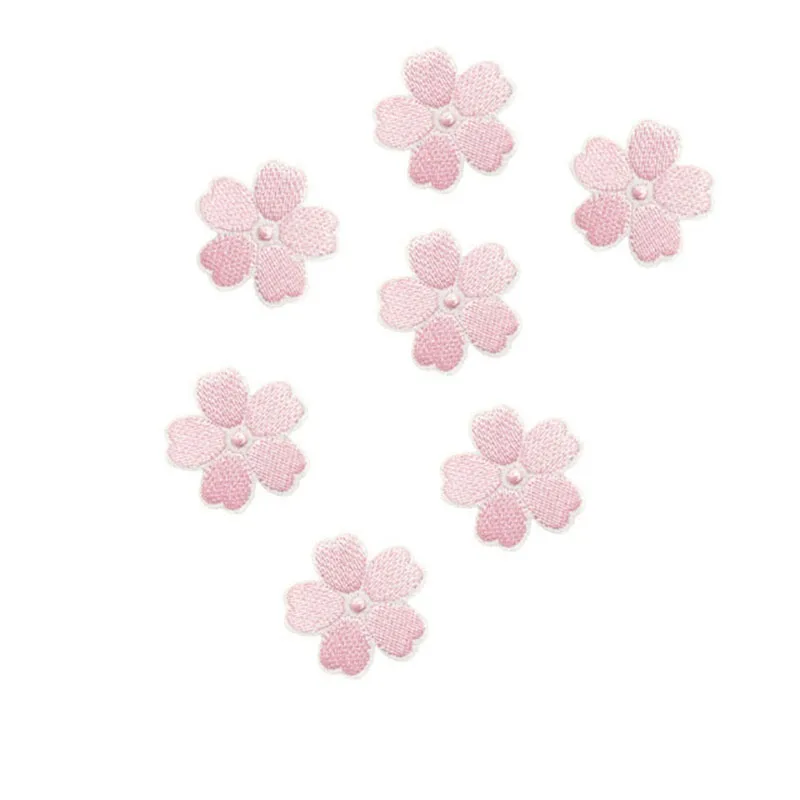 

5 Pcs cute pink flower Embroidery Patch Heat Transfers Iron-On Sew On Patches for Clothing Clothes Stickers Decorative Appliques