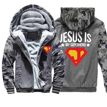 

Jesus Is My Superhero Creative Printing Mens Hoodies Winter Thicken Sportswear Stylish Streetwear Clothing Casual All-match Male