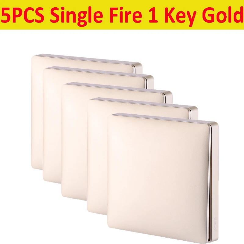 5PCS SingleFire 1key AQara серебристый/Золотой беспроводной умный настенный выключатель одиночный/ноль огонь свет Swich приложение дистанционное управление Интеллектуальный связь умный переключатель - Цвет: 5PCS SingleFire 1key
