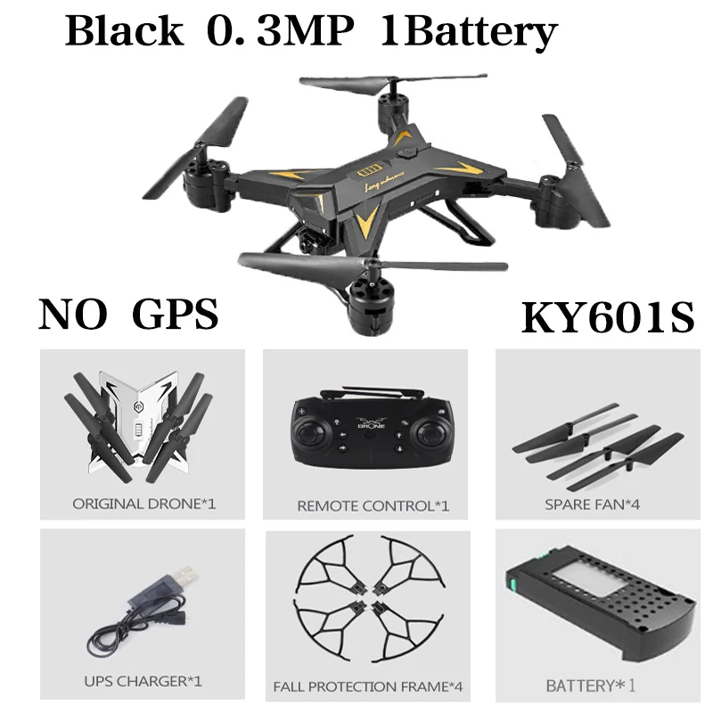 Black 0.3MP 1B Новое поступление, gps Дрон, Квадрокоптер, 2000 метров, Контроль расстояния, Радиоуправляемый вертолет, Дрон с 5G 4K HD камерой, складной KY601G KY601S - Цвет: Black 0.3MP 1B
