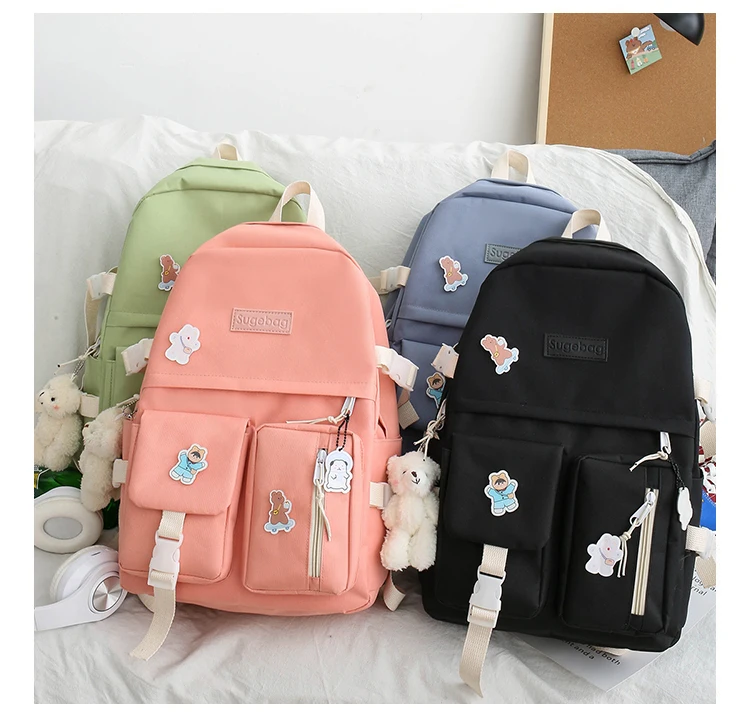 NEW 5 Piece Set backpacks fashion canvas kawaii female Korean Shoulder bag Casual College Students backpack School bag for girl