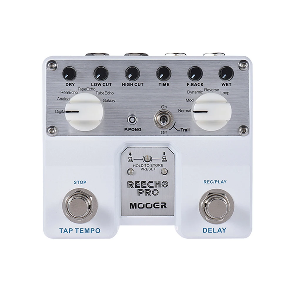 

MOOER Reecho Pro Digital Delay Guitar Effect Pedal Twin Footswitch with 6 Delay Effects Loop Recording (20 Seconds) Function