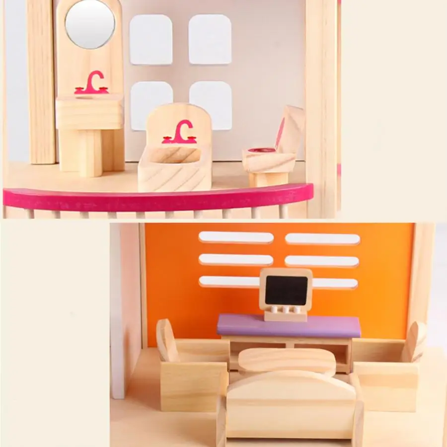 Розовый DIY Деревянный Кукольный дом сборка вилла мебель DIY миниатюрный кукольный домик мебель комплект модель для детей подарок игрушка