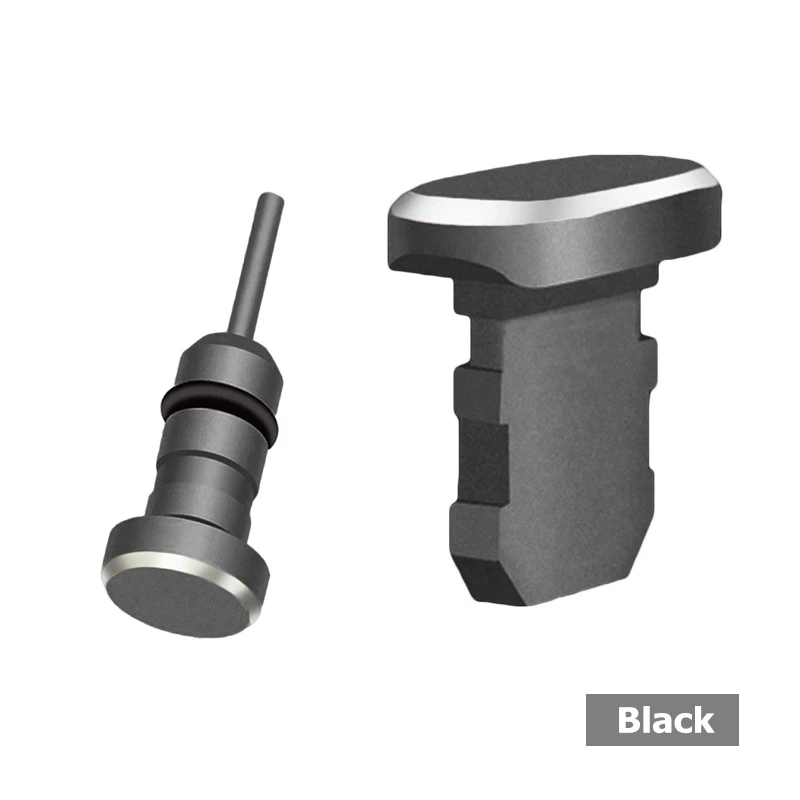 2 шт металлический зарядный порт+ 3,5 мм разъем для наушников Пылезащитная заглушка для телефона 4 4S 5 5S 6 6s 6plus 6s plus 7 7plus 8 8plus x xs - Цвет: black