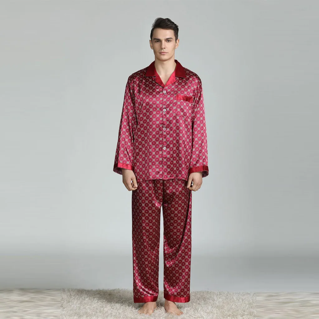 Шелковые пижамы для мужчин с длинным рукавом Домашняя одежда Шелковый Пижамный костюм, ночная рубашка pijama de los hombres Pyjamas men pigiama uomo