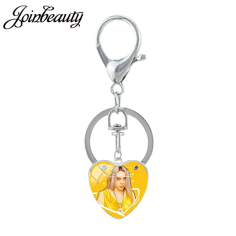 

JOINBEAUTY Star Hot Billie Eilish Heart Shape Charms Keychain Music Singer Glass Dome Key Bag Pendant Keychain Jewelry HB08