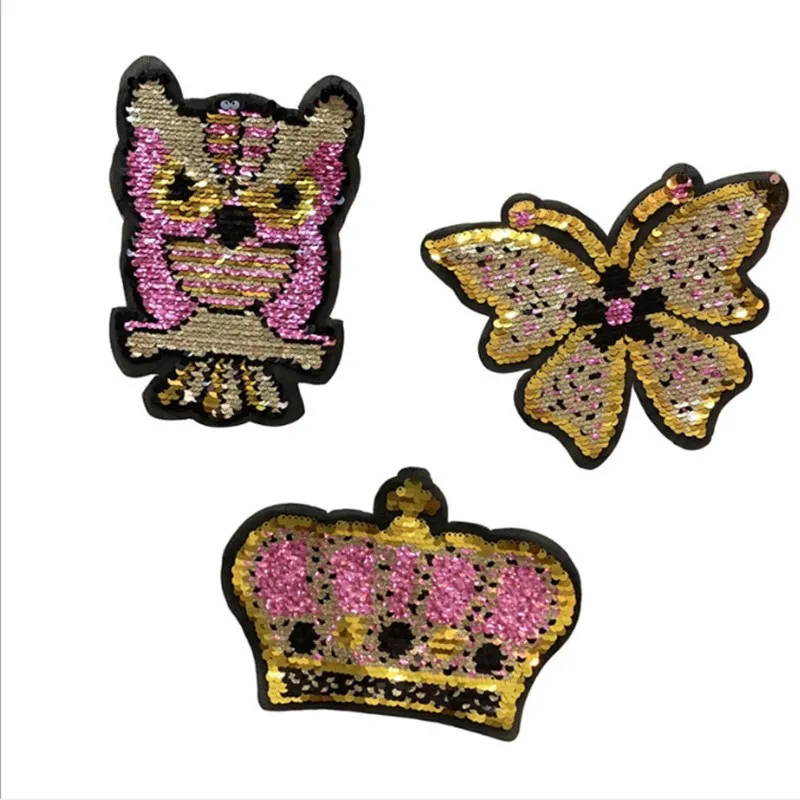 

New Style Beaded Fabric With Owl Crown Butterfly Sequins Color Change Paste Garment Accessories