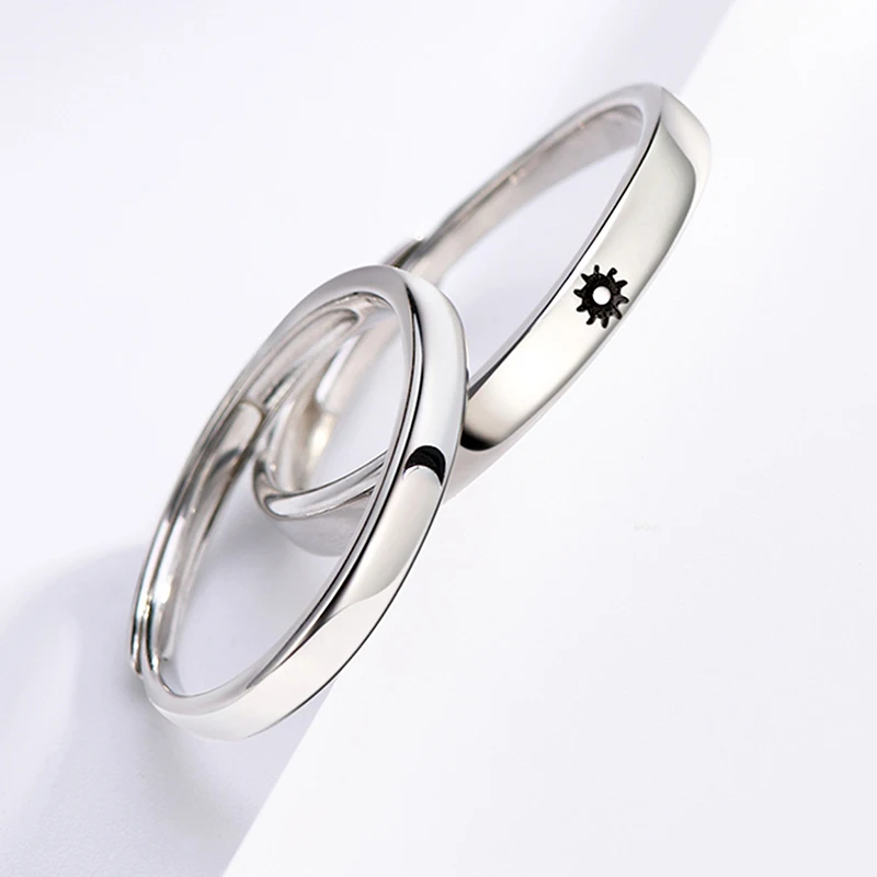 Couples Rings 2Pcs Sun Moon Open Adjustable For Women Men