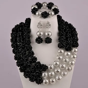 

Black Silver African Beads Jewelry Set Nigerian Wedding Necklace Sets