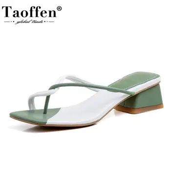 

Taoffen 2020 New Arrival Women Sandals Shoes Stylish Square Heels Slippers Comfortable Slip On Casual Shoes Women Size 33-42