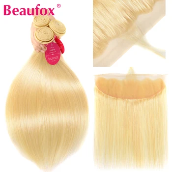 

Beaufox Brazilian Straight Hair Bundles With Closure 613 Blonde Bundles With Frontal Closure Remy 613 Blonde Hair Extension