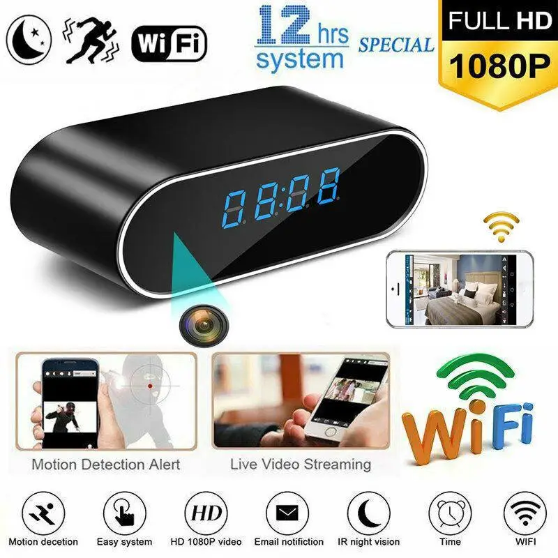 

MeterMall Mini WiFi Clock Camera Wireless 1080P Night Vision Security Nanny Camera Baby monitoring Camera