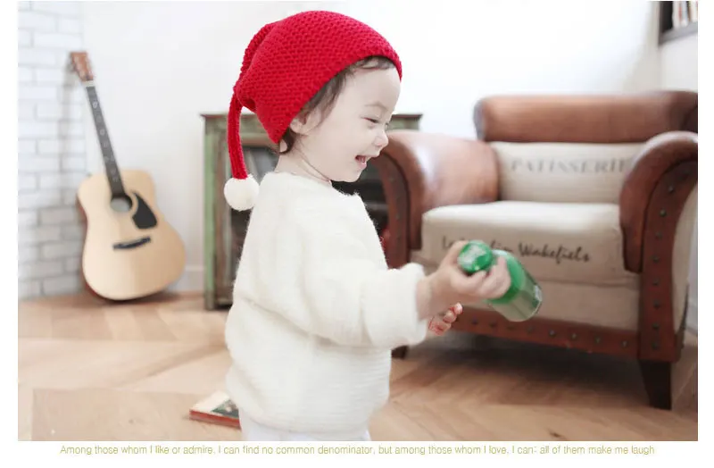 Детская Толстая Акриловая Рождественская шапка, конфетный вязаный шарик, милая шапка с помпоном, теплая осенне-зимняя однотонная шапка с длинным хвостом