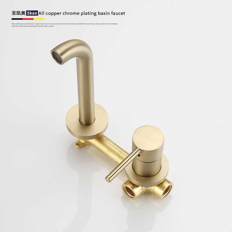 Golden water pool faucet, with the device embedded in the wall, a hot faucet and a mixing faucet rotate 360