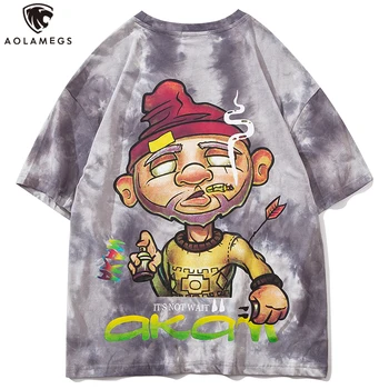 

Aolamegs Cartoon Funny Street Boys Print Tie-dye Hip Hop T Shirt Men O-Neck Casual Short Sleeve T shirts Summer Fashion Tops Tee