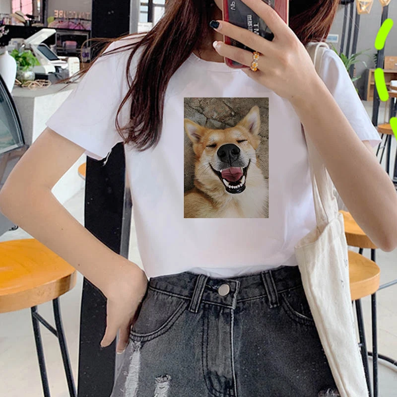 Women's Wreath T-shirt Lovely Dog and Cat clothes ladies short sleeve Kawaii Tees top graphic T-shirt   printing T-shirt female