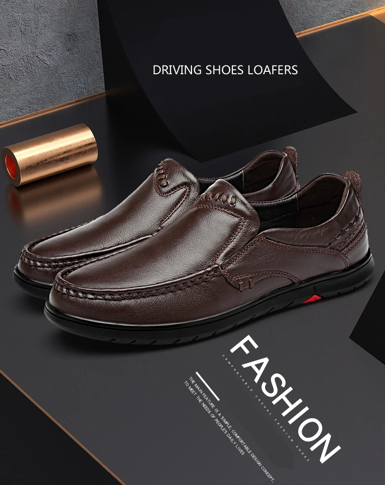 new fashion men's shoes casual genuine leather male slip on loafers black brown lace up shoe man flat driving shoes for men
