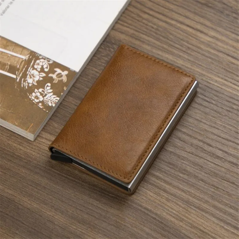 Credit Card Holder Wallet Men Women RFID Aluminium Box Vintage Crazy Horse PU Leather Bank Cardholder Case