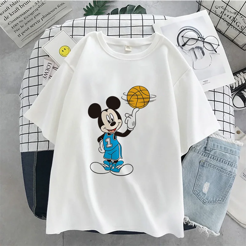 21ディズニー新夏ミッキー選手プリントtシャツレディース半袖tシャツtシャツトップス原宿女性服 Tシャツ Aliexpress