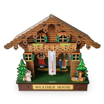 

Promotion! Weather House, Forest Weather House with Man and Woman, Wood Chalet Barometer Thermometer and Hygrometer Home Decorat
