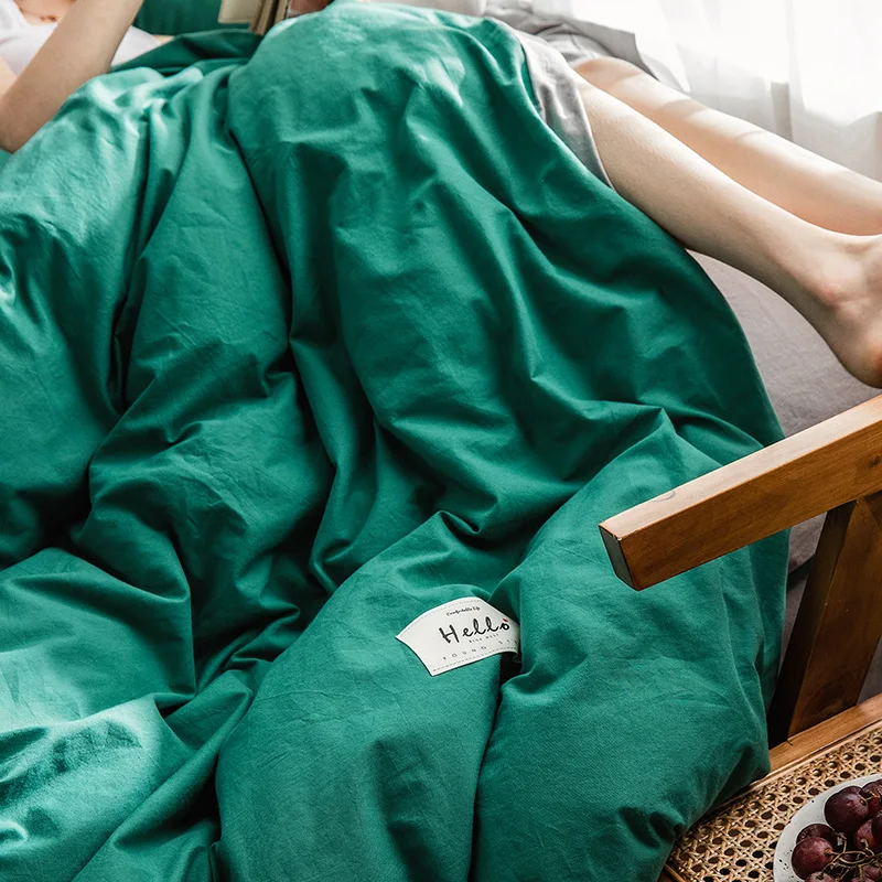 Простой Классический Комплект постельного белья ярд окрашенный промытый хлопок кровать набор AB сторона пододеяльник плоский лист