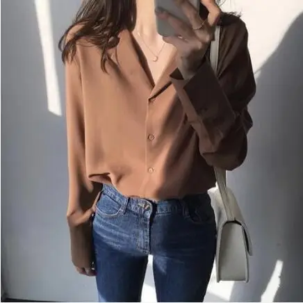 Туника 2019 женские осенние винтажные офисные блузки с длинным рукавом тонкие