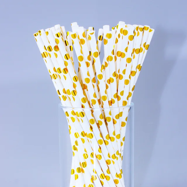Wedding gold party bronzing dots disposable dishes decorations stamping plate disposable cup anniversaire decoration collection straw-25pcs