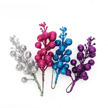 

15pcs Cuttings Artificial Sequins Cherry Berry Glitter Poinsettia Home Ornaments Festivals Christmas Tree Decor Party Supplies