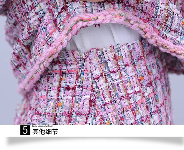 Темпераментные твидовые комплекты женский костюм из двух предметов осень зима розовый твидовый однобортный пиджак куртка+ короткая юбка женская