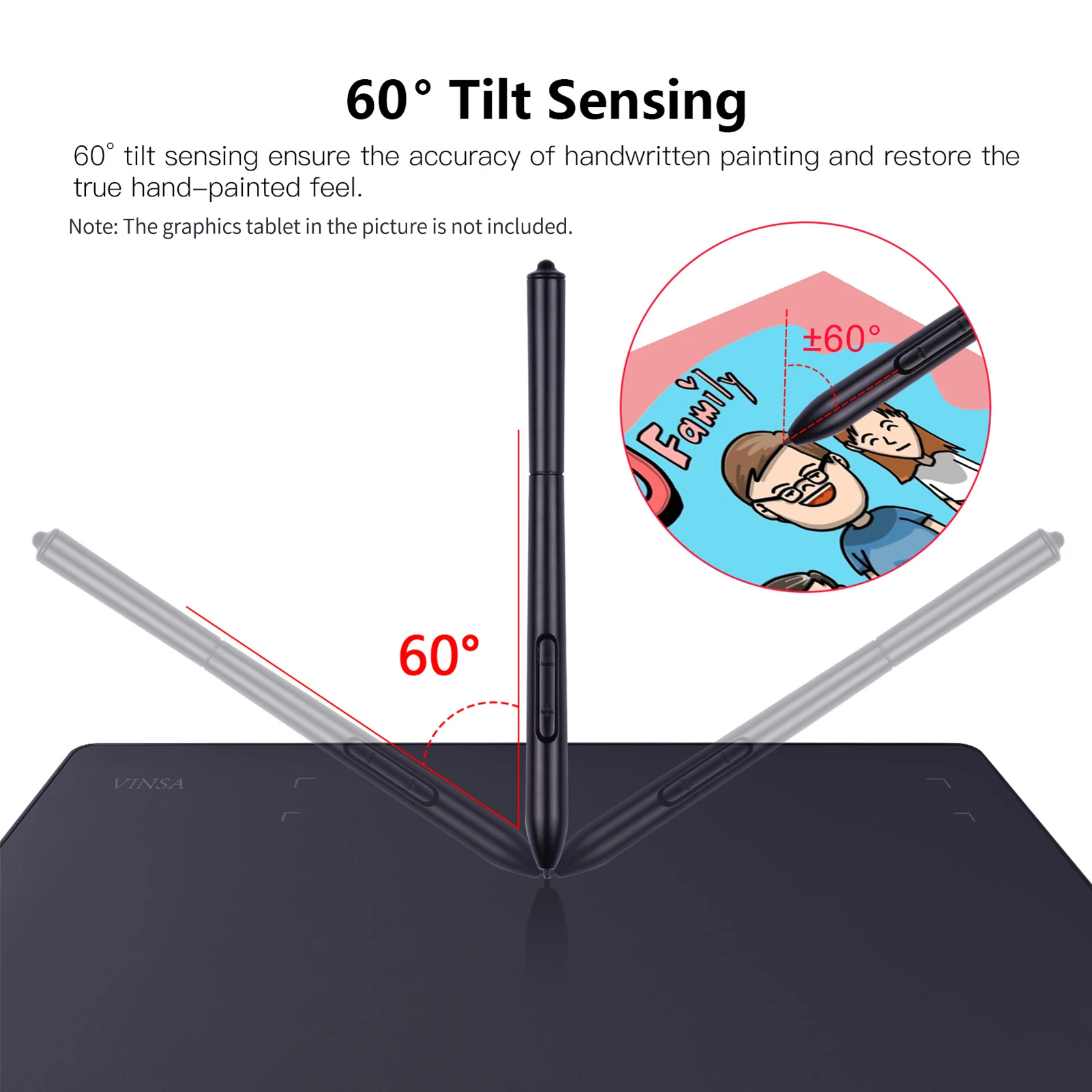 Battery-Free Stylus 8192 Levels Pressure graphics drawing stylus Compatible with VINSA VIN1060PLUS/T608 Graphics Drawing Tablet