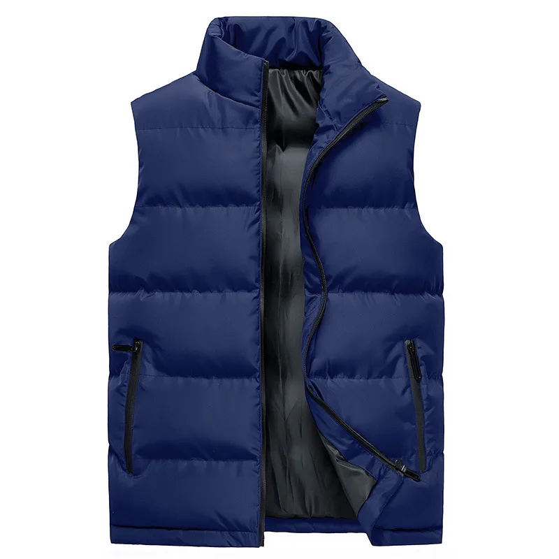 Autumn& Winter New Style Men Stand Collar Solid Color Thick down Jacket Cotton-padded Clothes Vest Large Size Casual Vest Men's