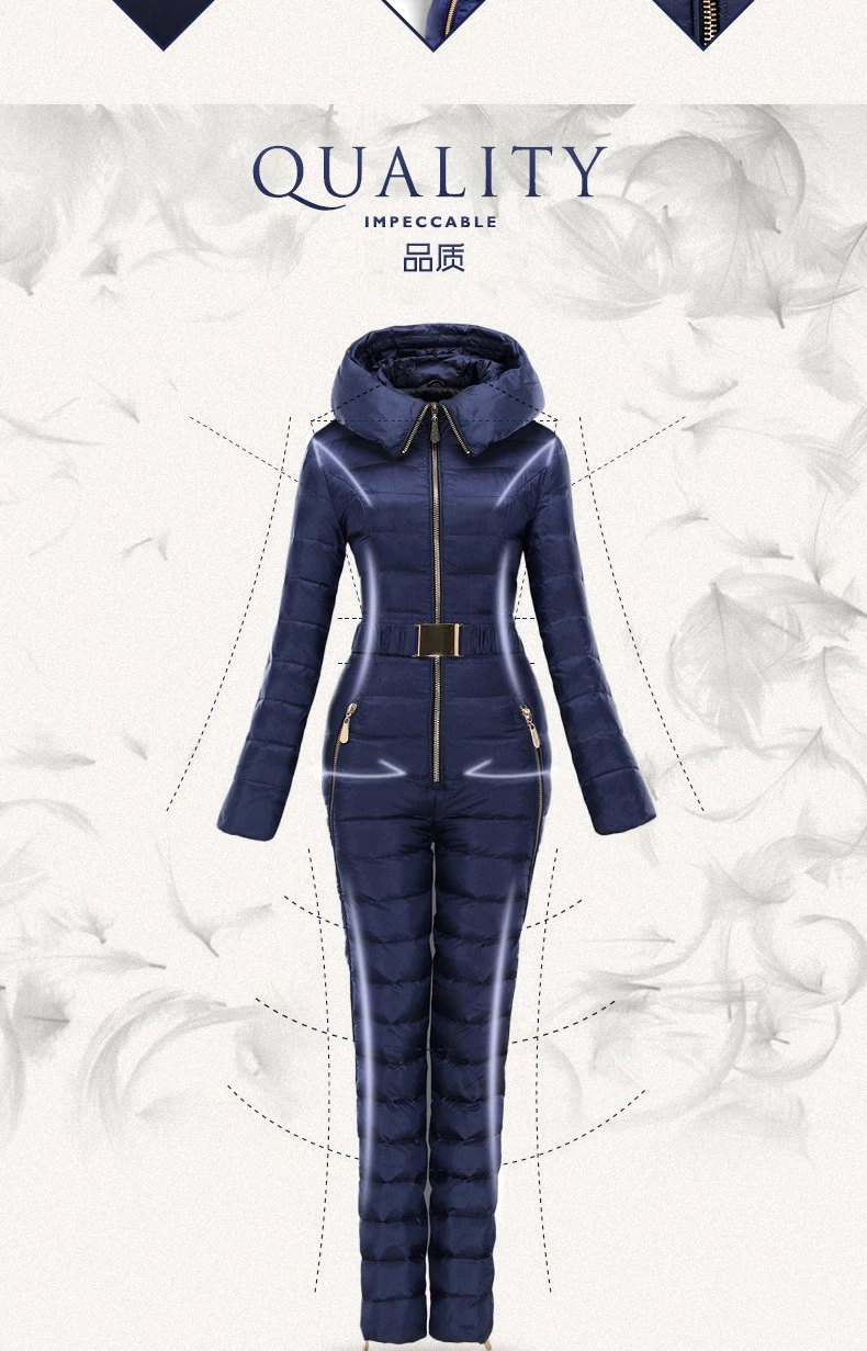 New Style One-piece down Jacket Women's Winter European And American One-piece Ski Suit Thick Slimming down Jacket
