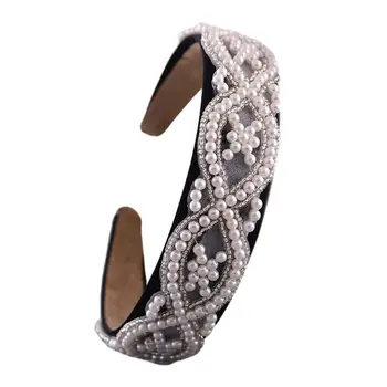 

Full Jewelry Bandana Women Wedding Wave Imitation Pearl Beaded Wide Headband