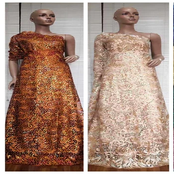 

Evening dress Sequin fabric nigerian lace fabric 2020 high quality lace Sequence lace fabric Orange lace fabric Hot Selling